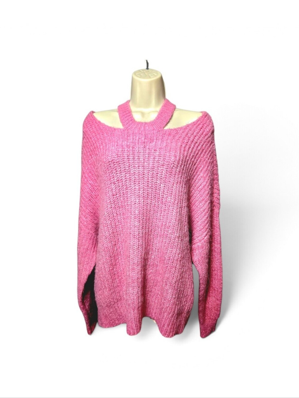 Pistola Pink Sweater Cold Shoulder Half Moon Aplaca Wool Blend Small Oversized